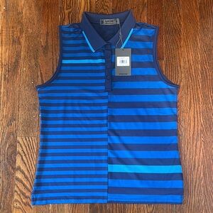 G/FORE Navy and Blue Striped Sleeveless Golf Polo